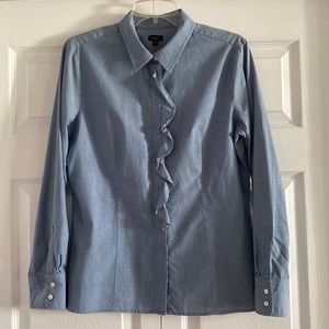 Talbots Light Blue Ruffled Front Button Down - Size 12